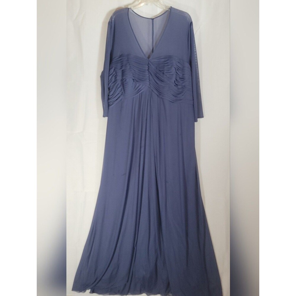Alex Evenings Dusky Blue V-Neck Ruched Bodice Maxi Dress, 24W